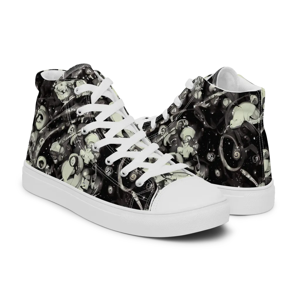 Nocturne Mosaic on Men's High Top Canvas Shoes — Right