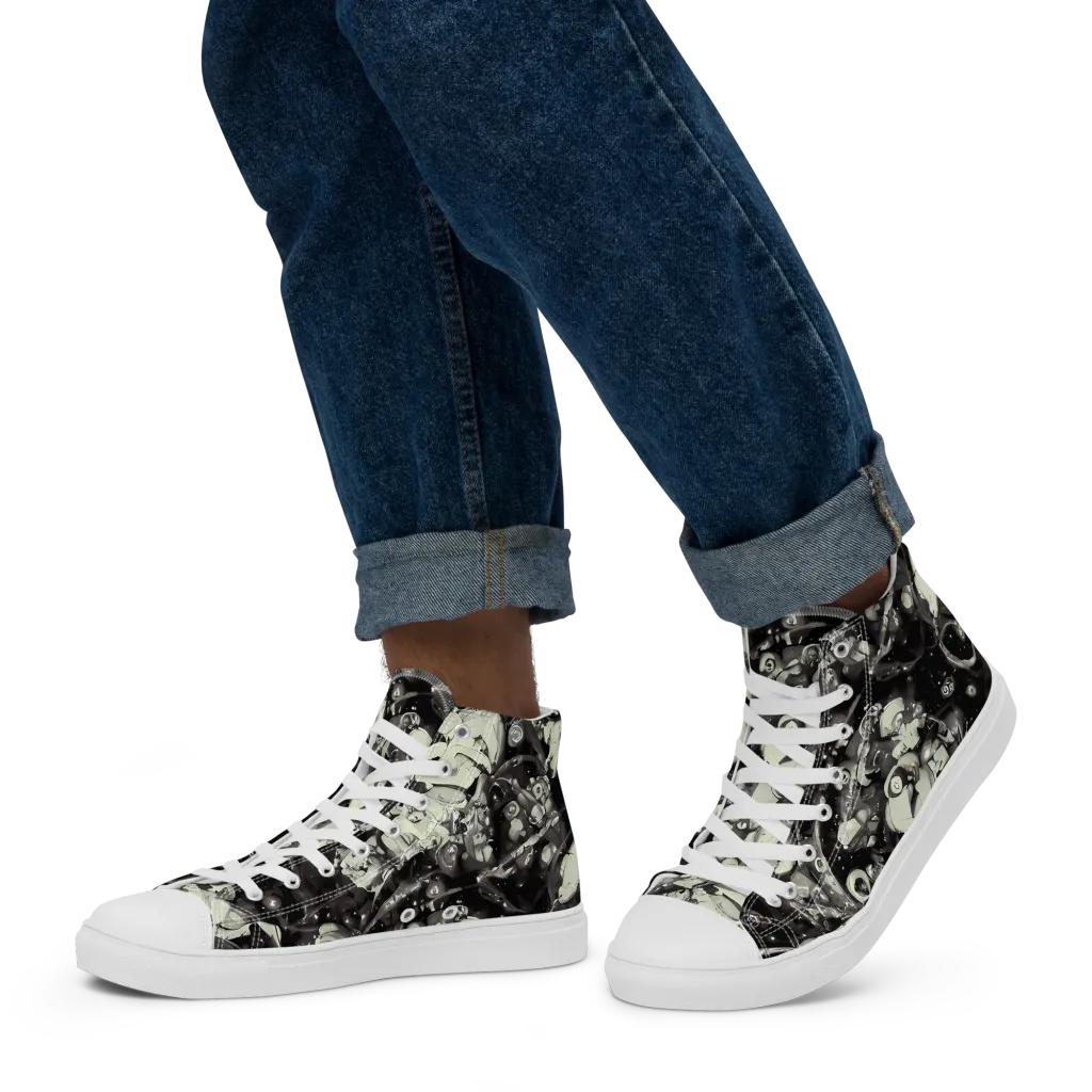 Nocturne Mosaic on Men's High Top Canvas Shoes — Left