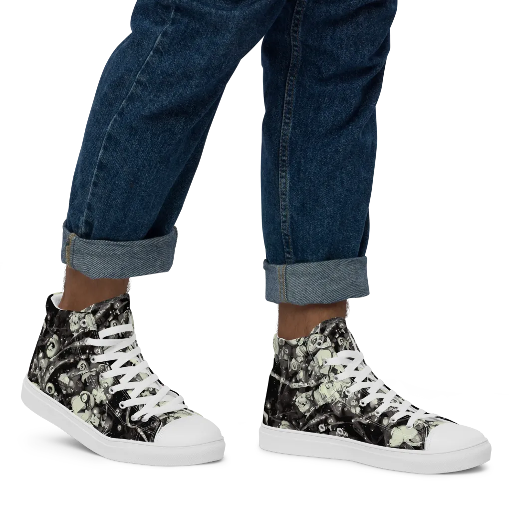 Nocturne Mosaic on Men's High Top Canvas Shoes — Right