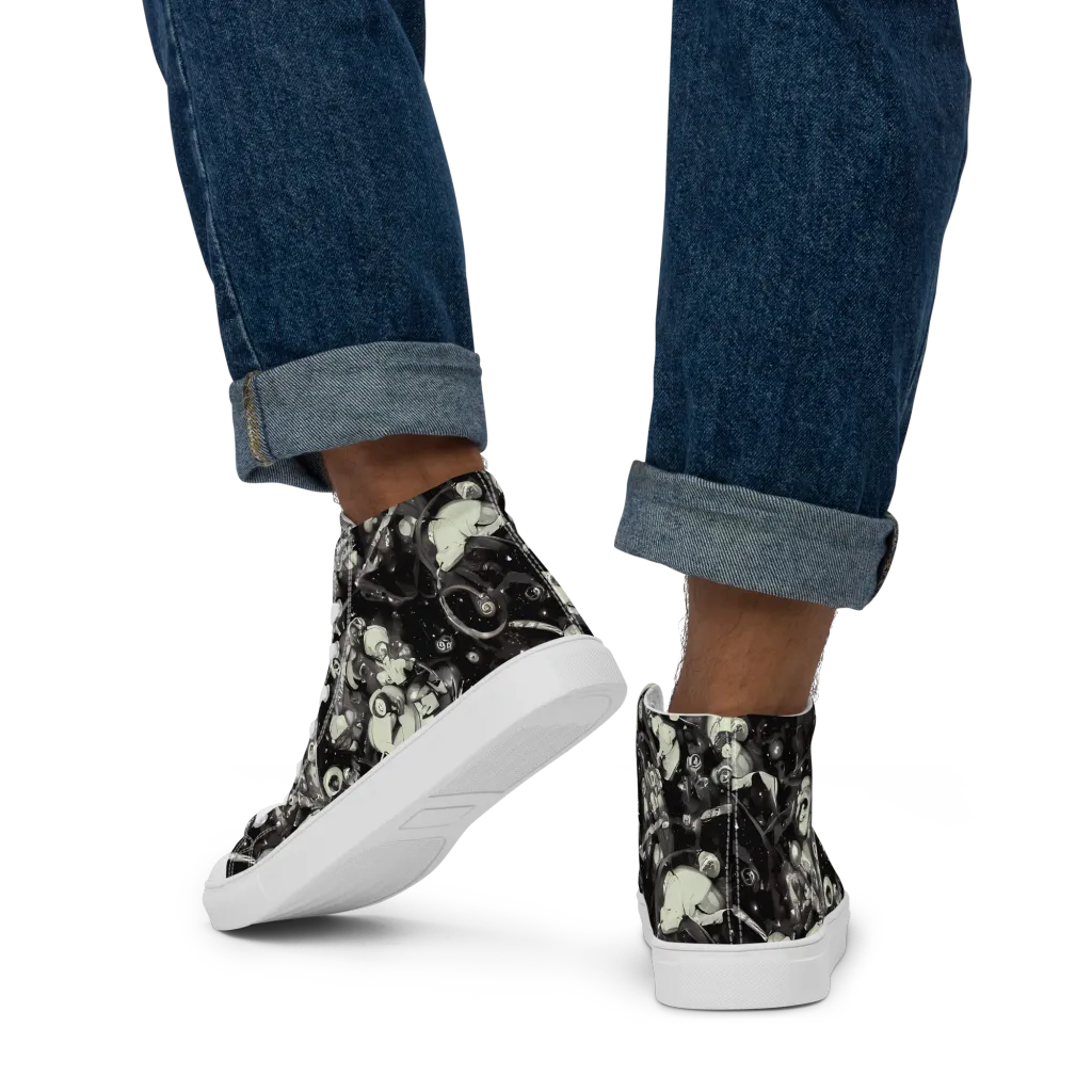 Nocturne Mosaic on Men's High Top Canvas Shoes — Back