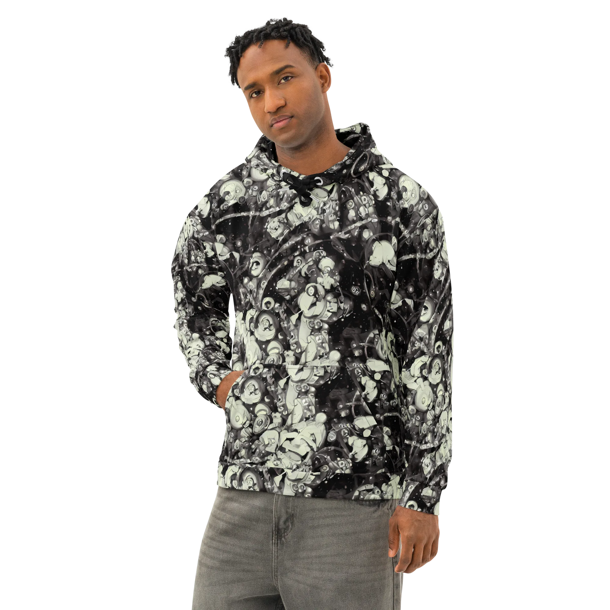 Nocturne Mosaic on Cotton Hoodie — Left Front
