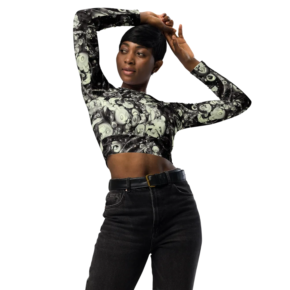 Nocturne Mosaic on Long Sleeve Crop Top — Front