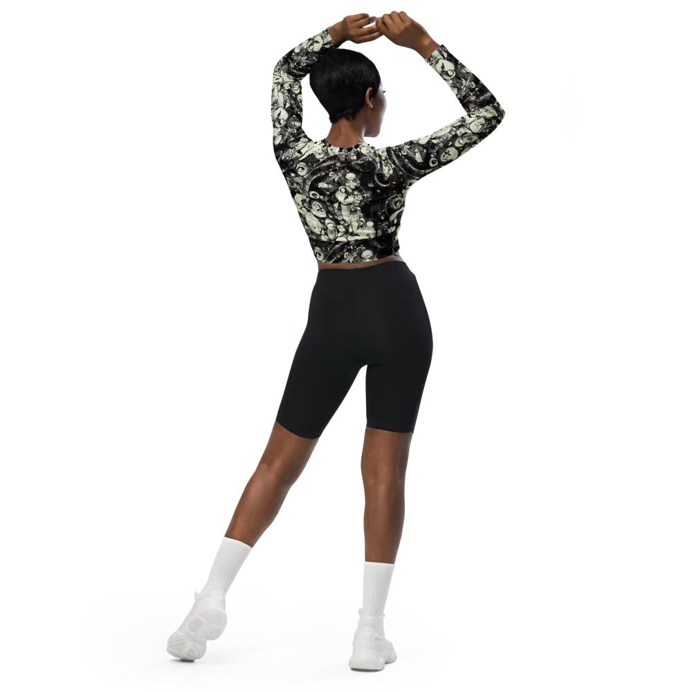 Nocturne Mosaic on Long Sleeve Crop Top — Back