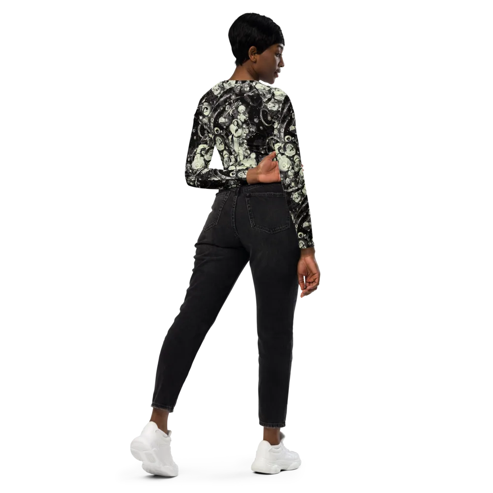 Nocturne Mosaic on Long Sleeve Crop Top — Right Back