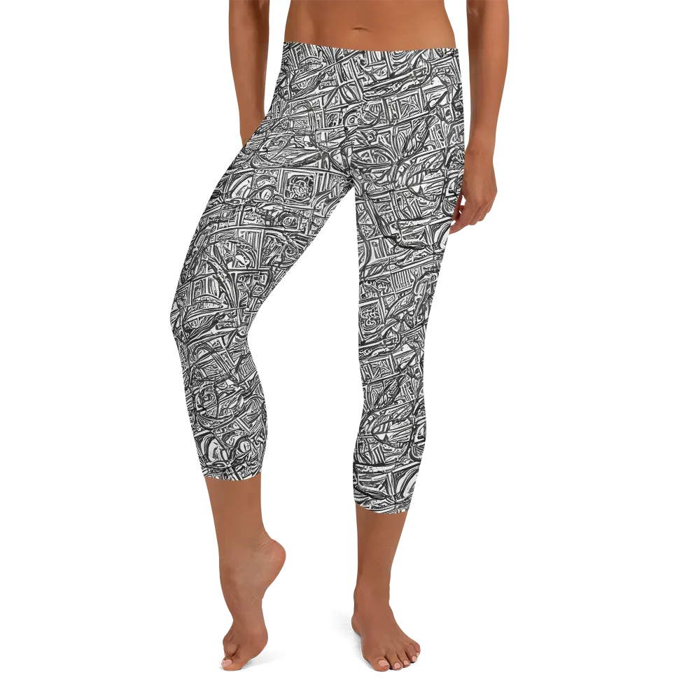 Monochrome Riot on Capri Leggings — Front