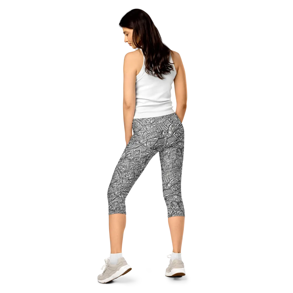 Monochrome Riot on Capri Leggings — Back