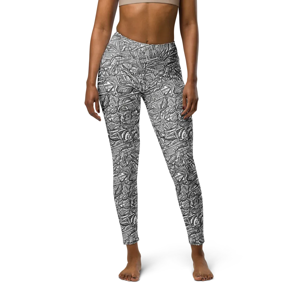 Monochrome Riot on Yoga Leggings — Front