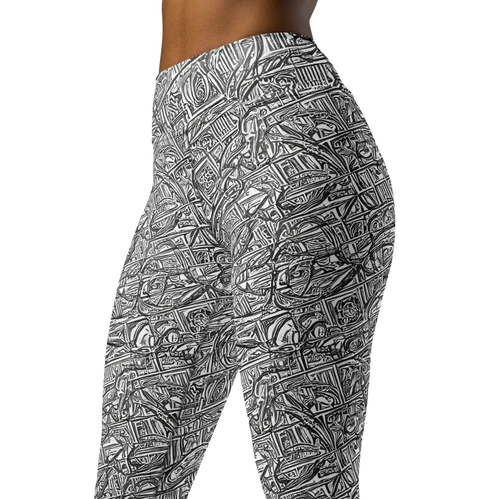 Monochrome Riot on Yoga Leggings — Left Front