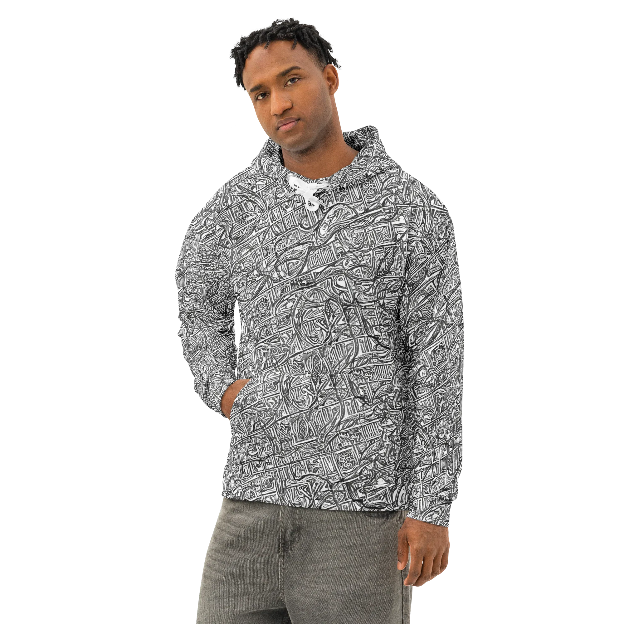 Monochrome Riot on Cotton Hoodie — Left Front