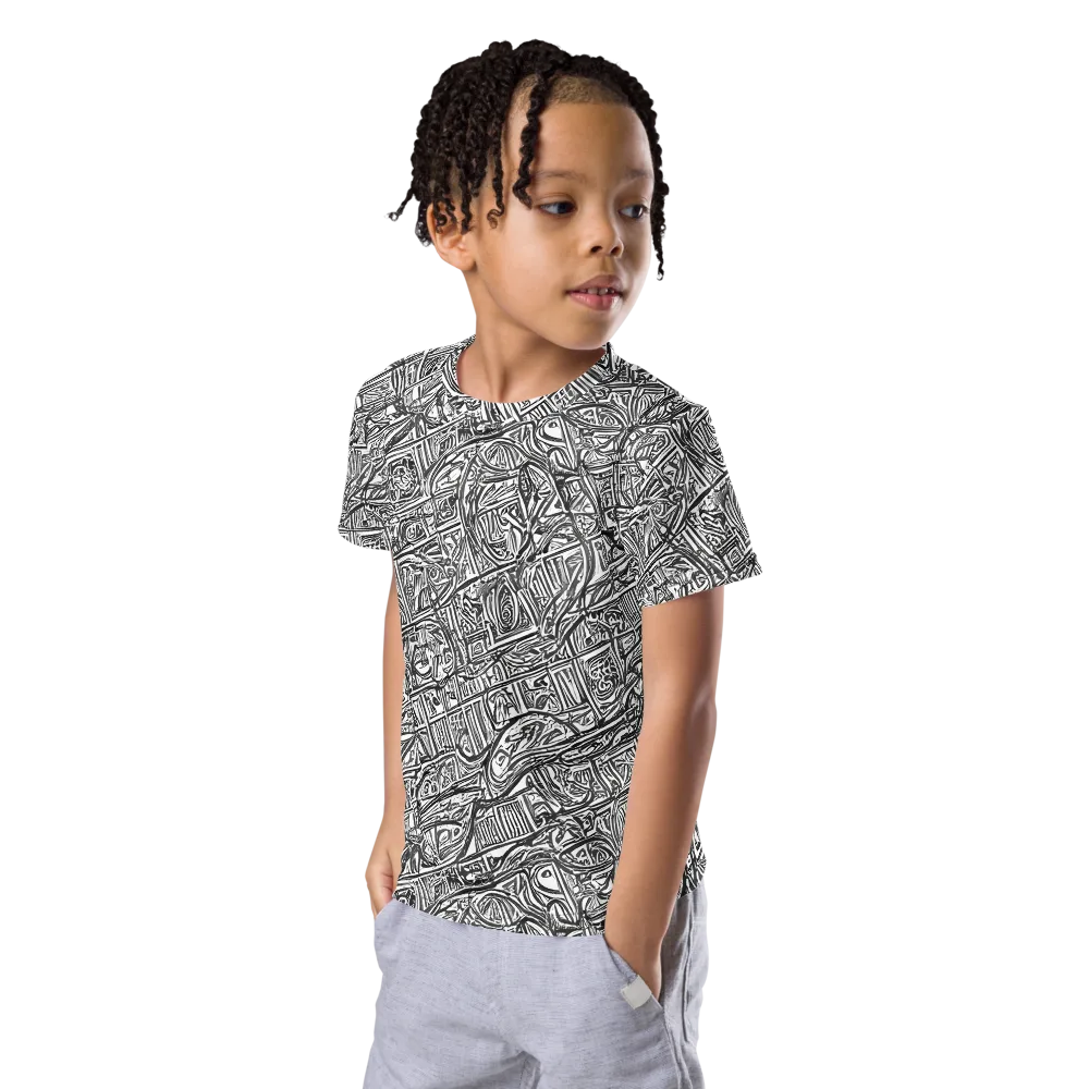 Monochrome Riot on Kids Crew Neck T-Shirt — Left Front