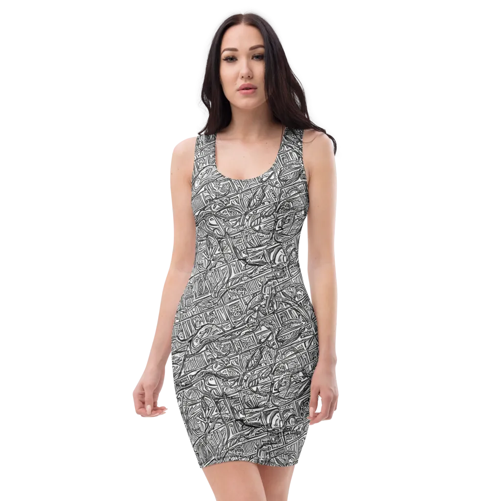Monochrome Riot on Bodycon Dress — Front