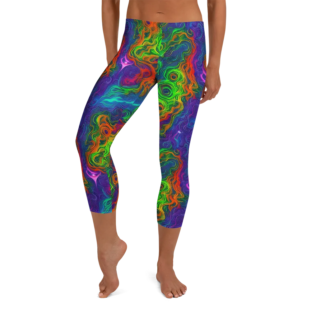 Chromatic Whirl on Capri Leggings — Front
