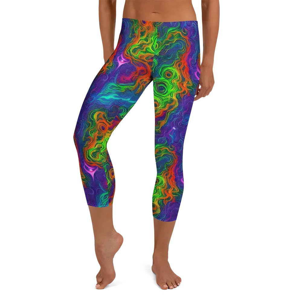 Chromatic Whirl on Capri Leggings — Front