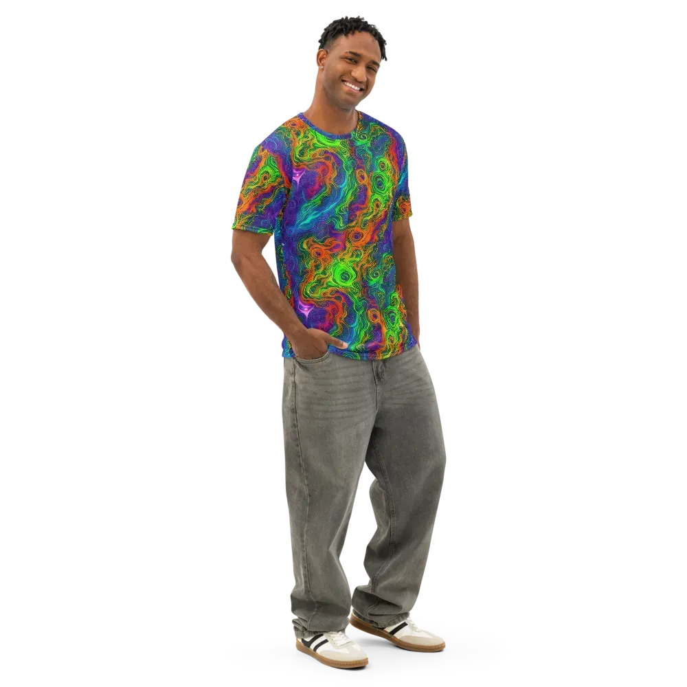 Chromatic Whirl on Men's Cotton Crew Neck T-Shirt — Right Front