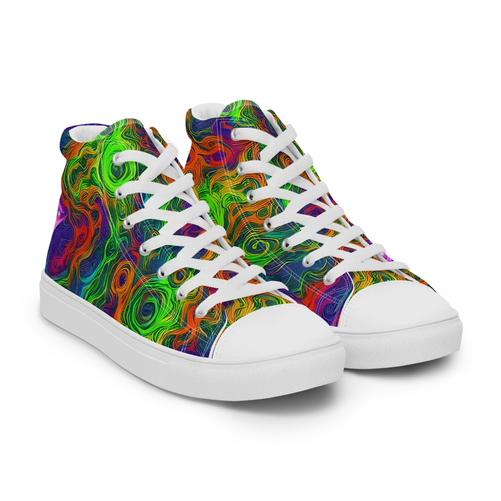 Chromatic Whirl on Men's High Top Canvas Shoes — Right Front