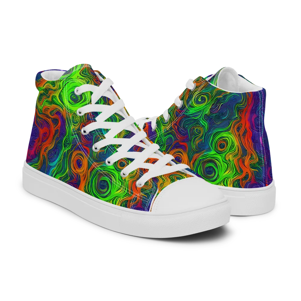 Chromatic Whirl on Men's High Top Canvas Shoes — Right