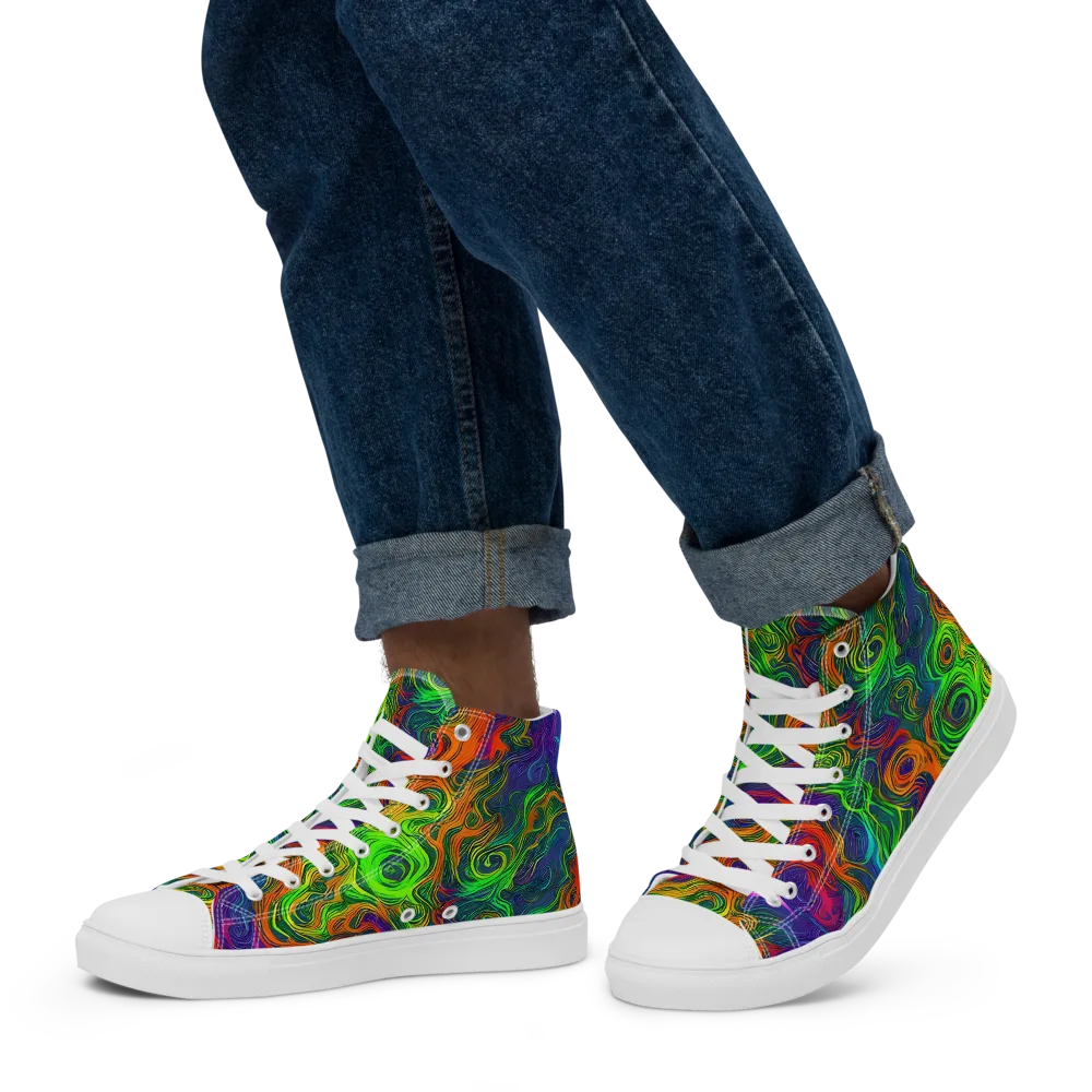 Chromatic Whirl on Men's High Top Canvas Shoes — Left