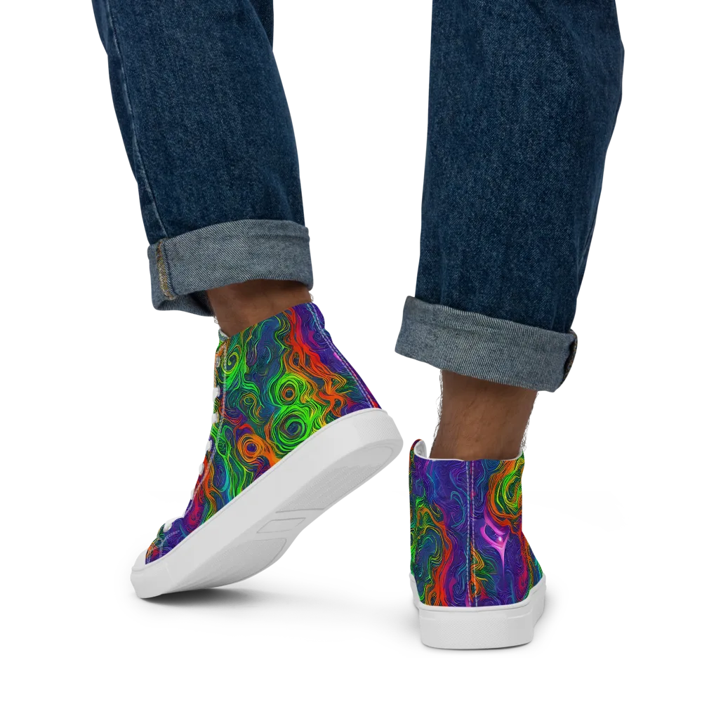 Chromatic Whirl on Men's High Top Canvas Shoes — Back