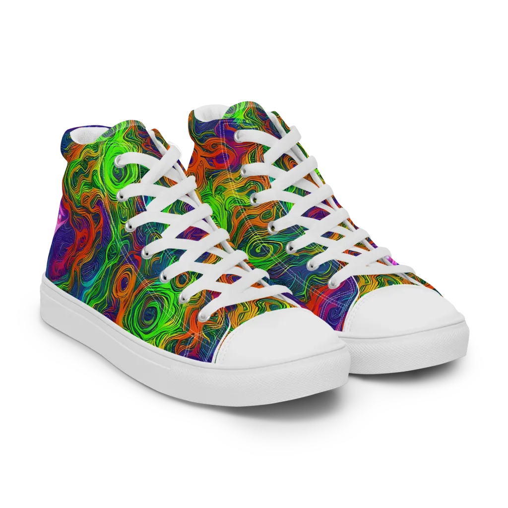 Chromatic Whirl on Women's High Top Canvas Shoes — Right Front