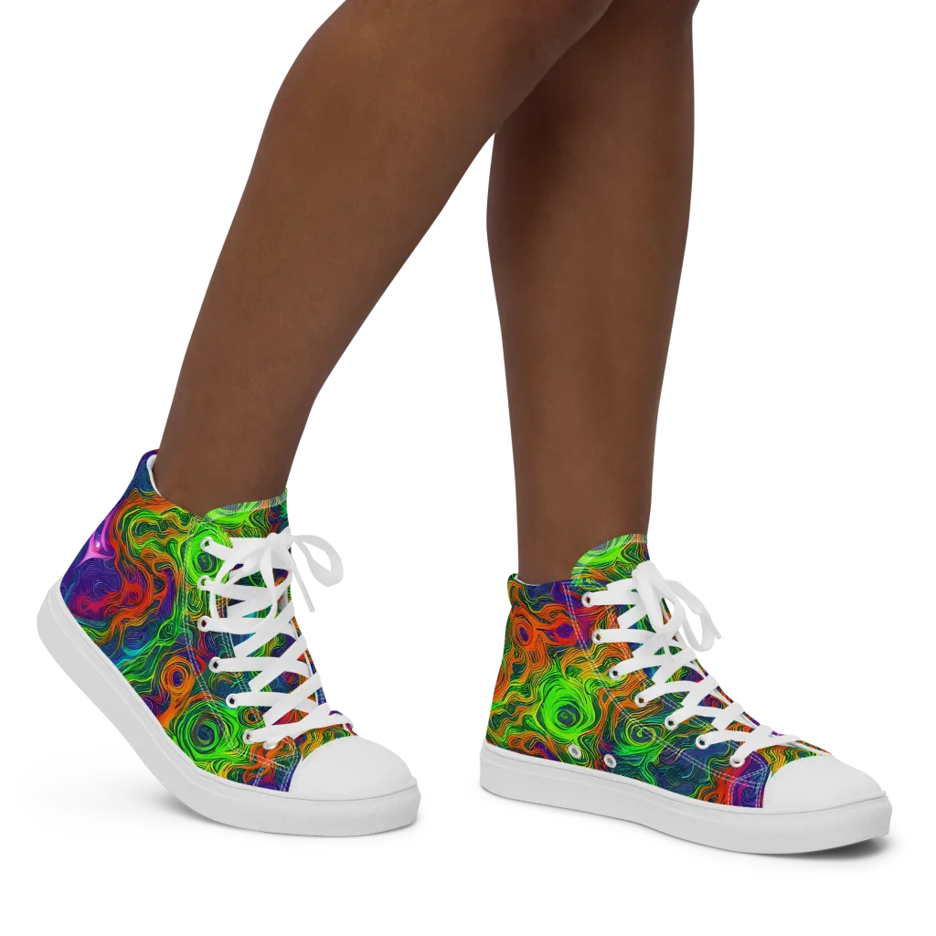 Chromatic Whirl on Women's High Top Canvas Shoes — Right