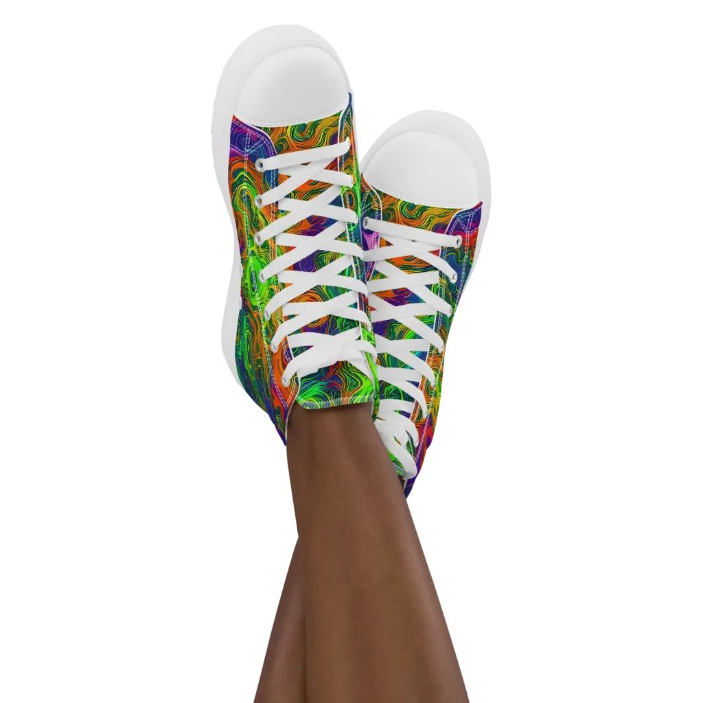Chromatic Whirl on Women's High Top Canvas Shoes — Front