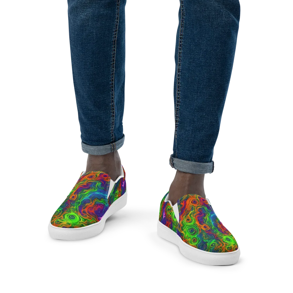 Chromatic Whirl on Men's Slip-On Canvas Shoes — Front