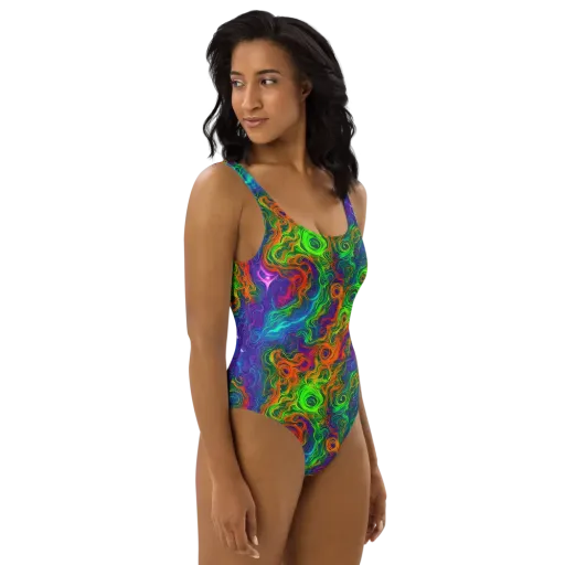 Chromatic Whirl on a One-Piece Swimsuit