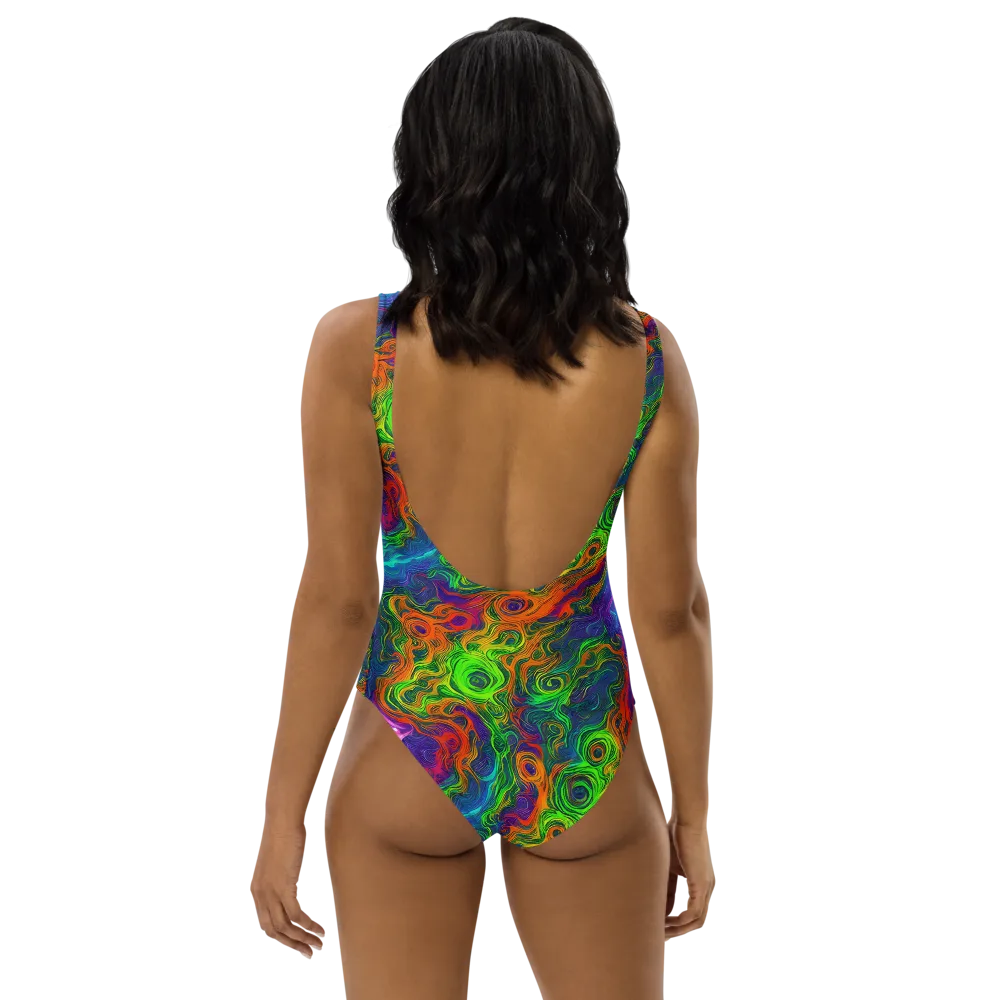 Chromatic Whirl on One-Piece Swimsuit — Back