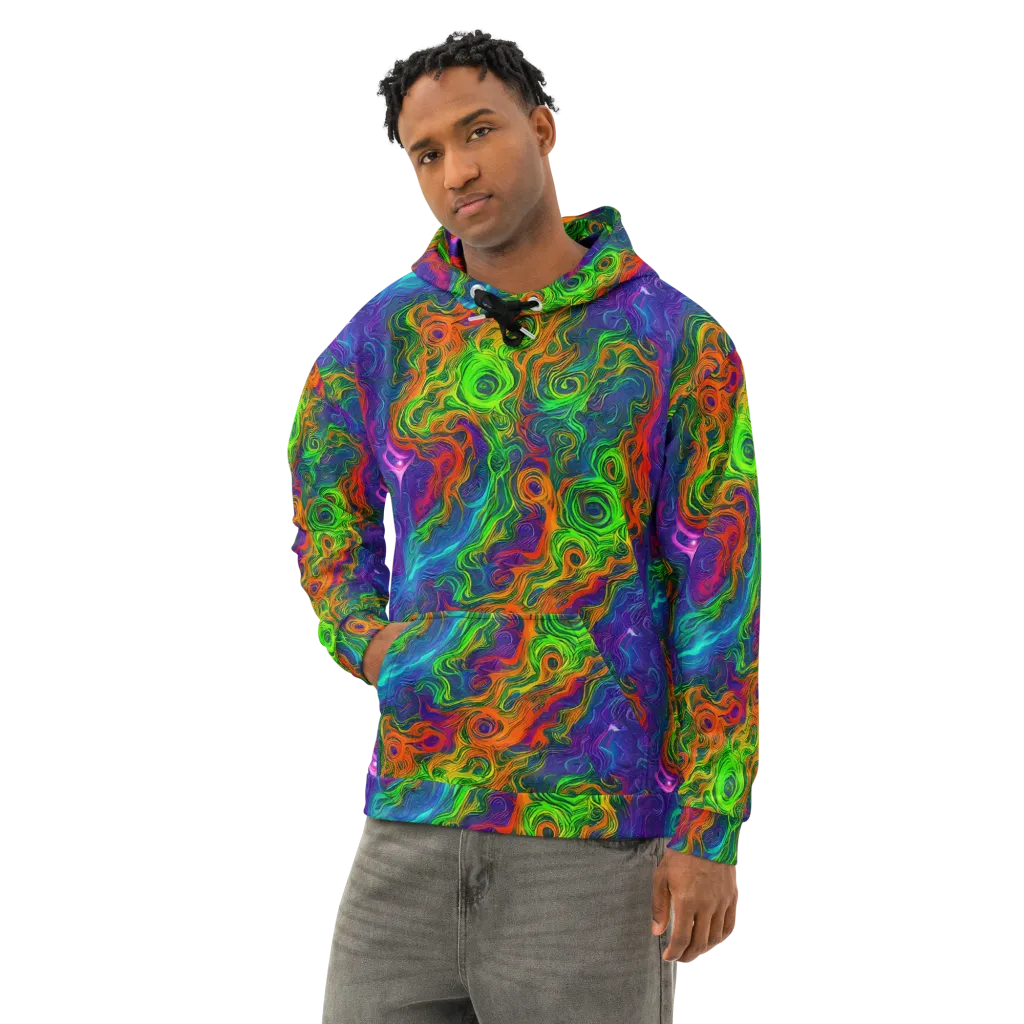 Chromatic Whirl on Cotton Hoodie — Left Front