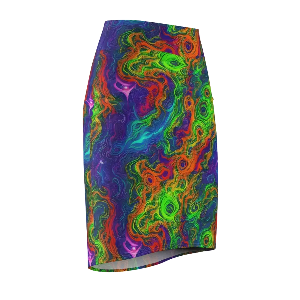 Chromatic Whirl on Pencil Skirt — Front Side