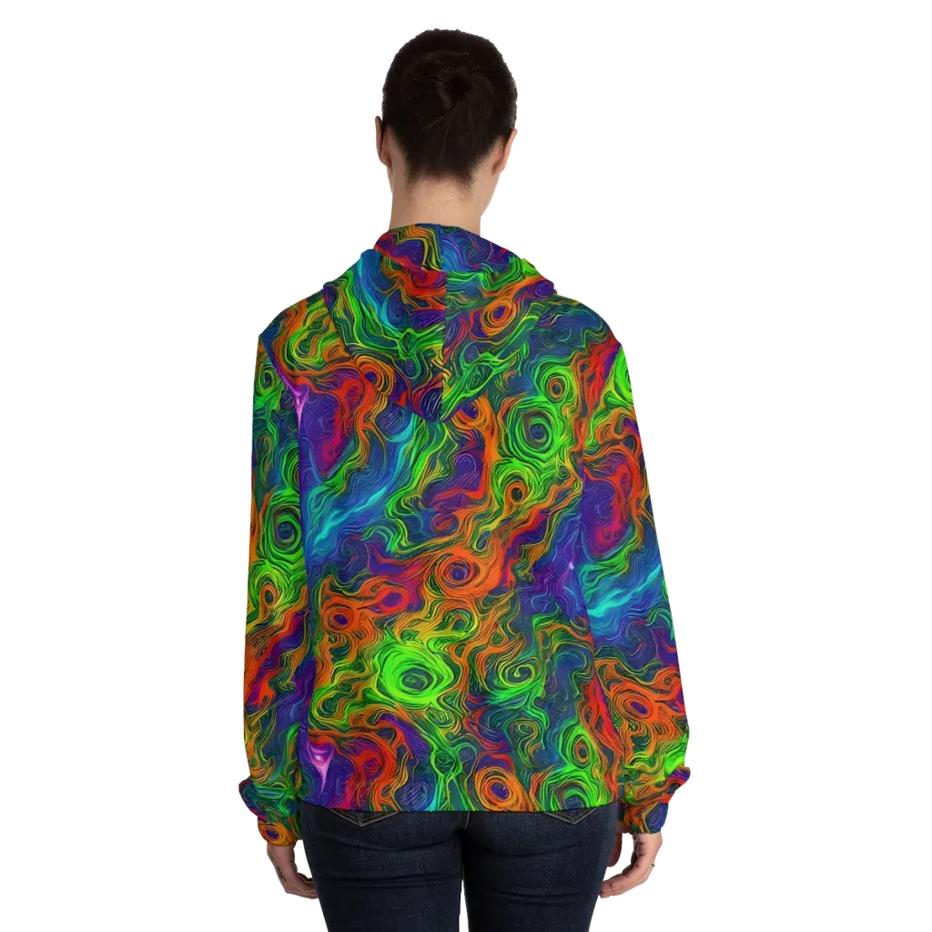 Chromatic Whirl on Women's Full-Zip Hoodie — Back On Person
