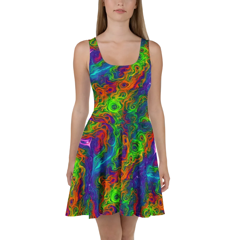 Chromatic Whirl on Skater Dress — Front
