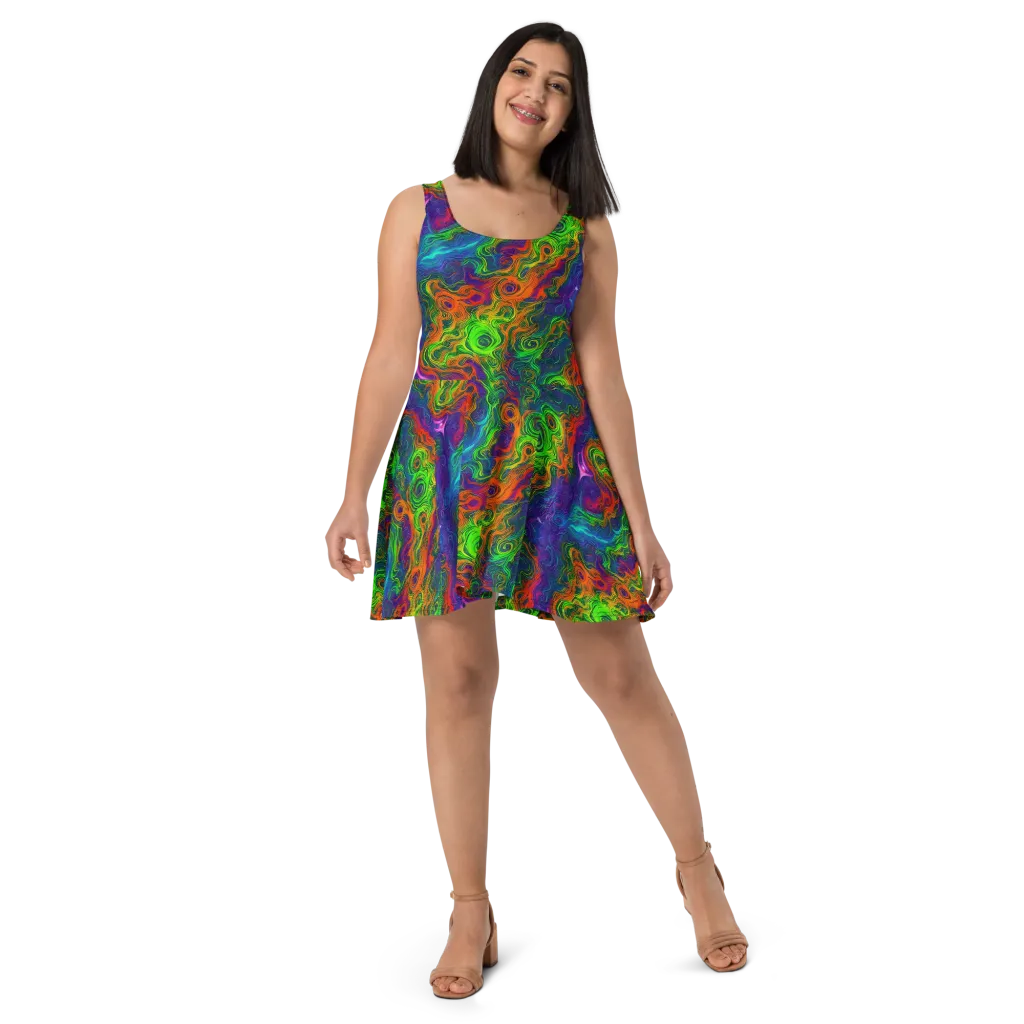 Chromatic Whirl on Skater Dress — Front