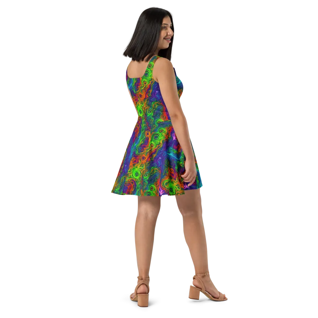 Chromatic Whirl on Skater Dress — Right