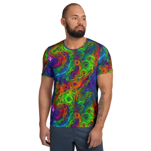 Chromatic Whirl on a Men's Athletic T-Shirt