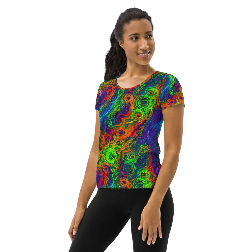 Chromatic Whirl on Women's Athletic T-Shirt — Left