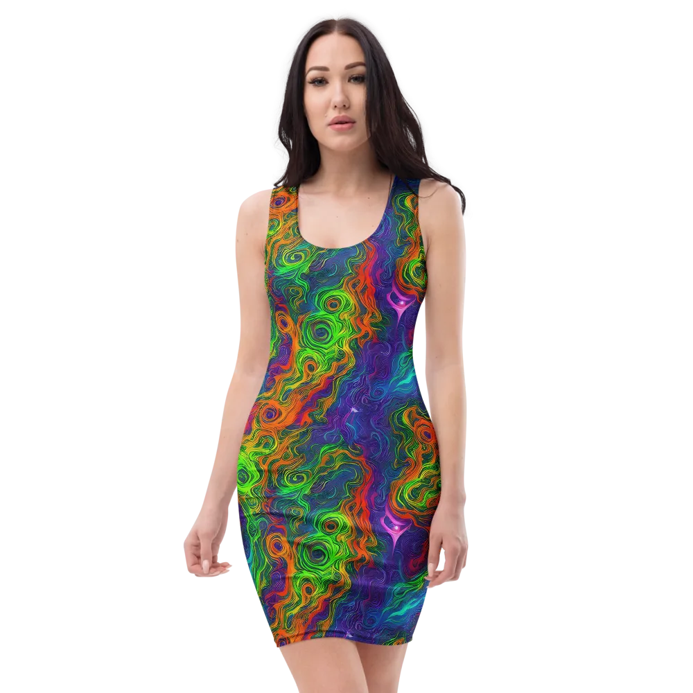 Chromatic Whirl on Bodycon Dress — Front