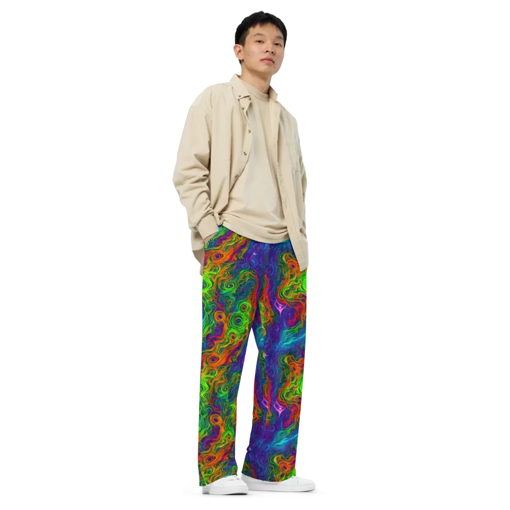 Chromatic Whirl on Wide-Leg Pants — Right Front