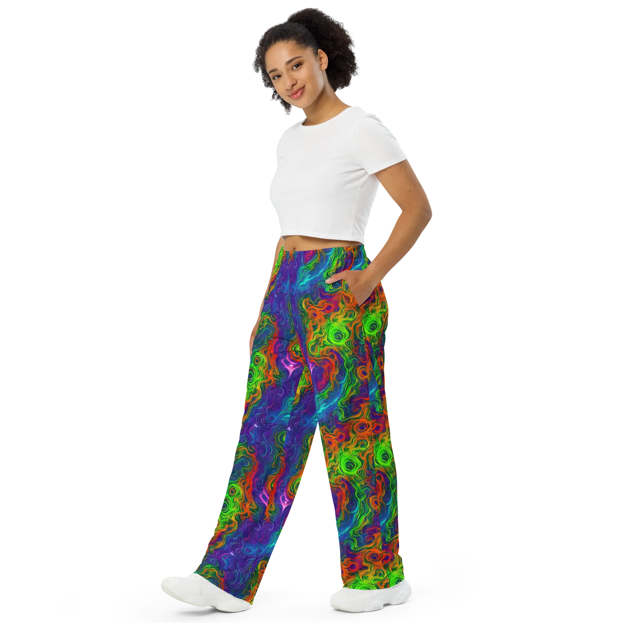 Chromatic Whirl on Wide-Leg Pants — Left Front