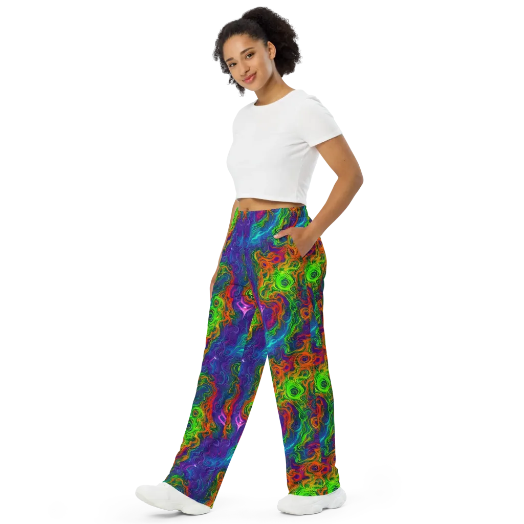 Chromatic Whirl on Wide-Leg Pants — Left Front