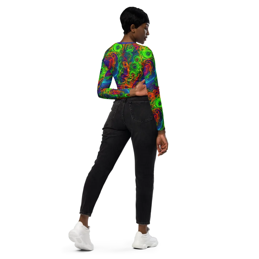 Chromatic Whirl on Long Sleeve Crop Top — Right Back