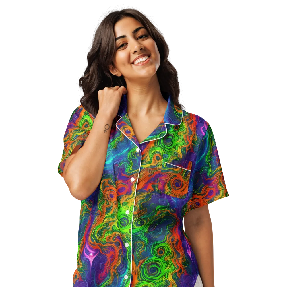 Chromatic Whirl on Women's Short Sleeve Pajama Top — Front
