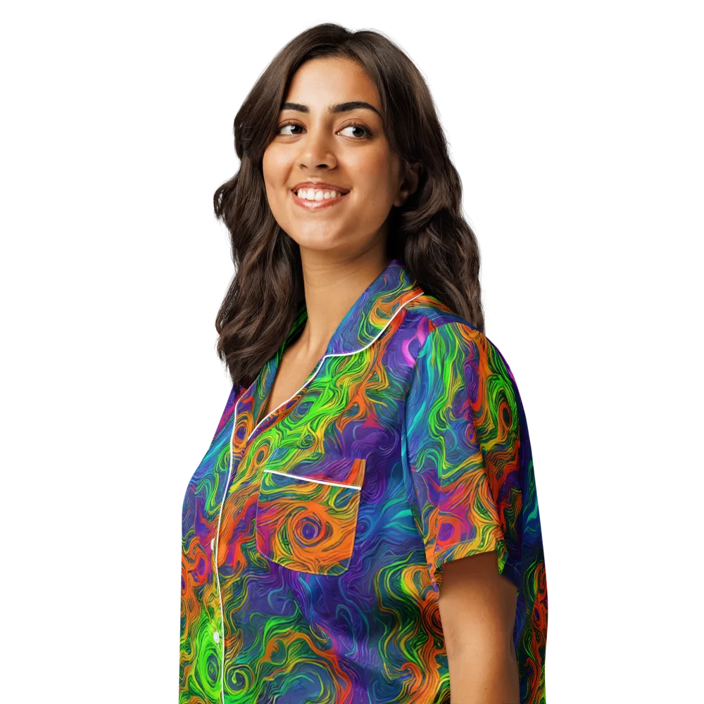 Chromatic Whirl on Women's Short Sleeve Pajama Top — Left Front