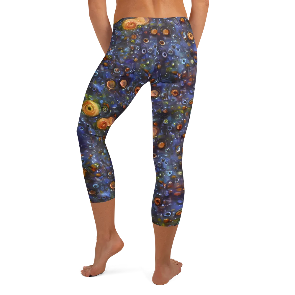 Blue Nebula on Capri Leggings — Back