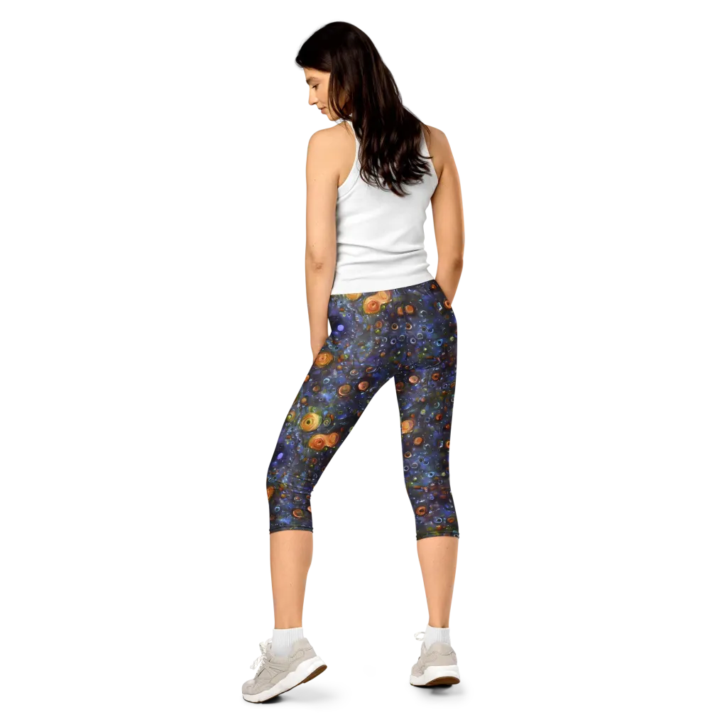 Blue Nebula on Capri Leggings — Back
