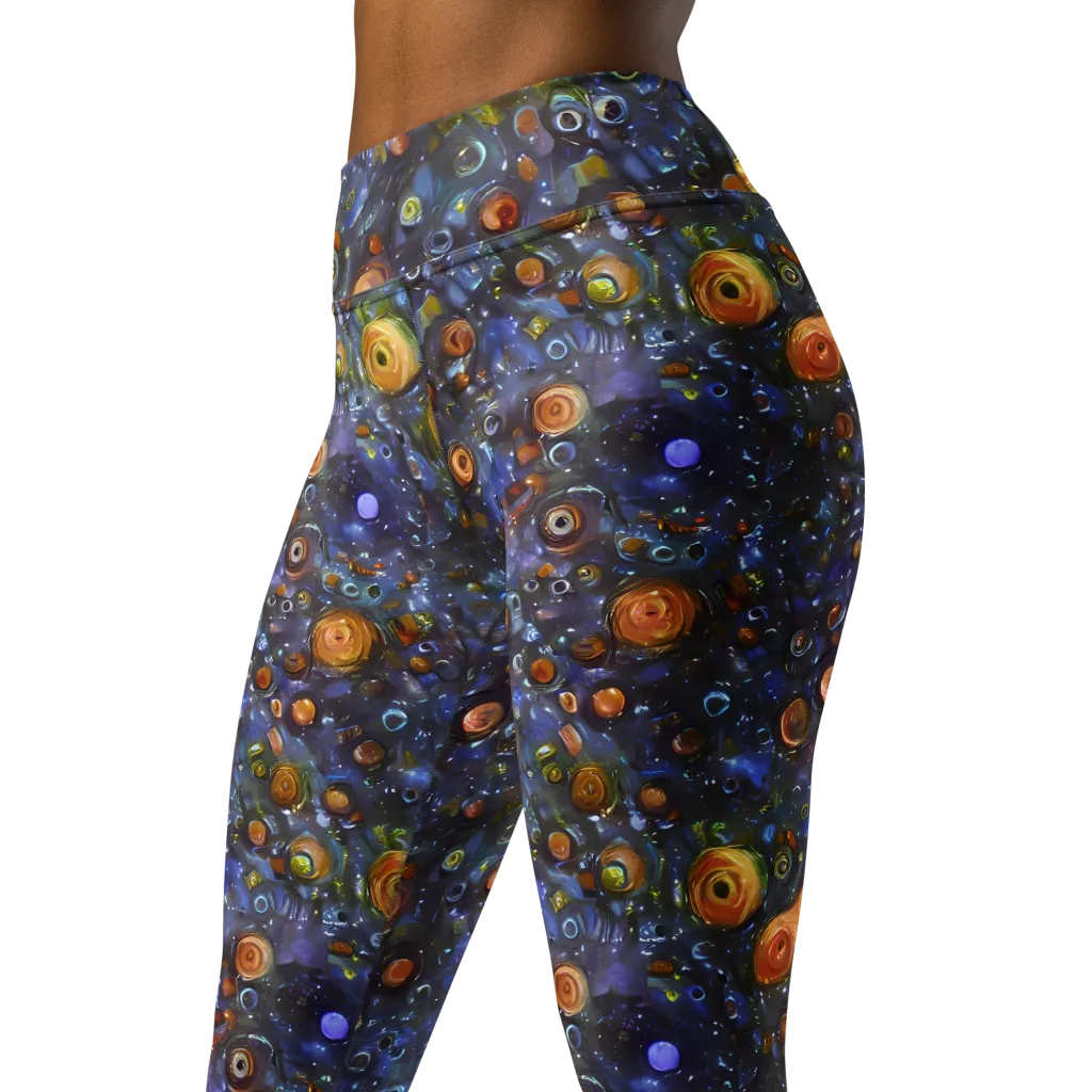 Blue Nebula on Yoga Leggings — Left Front