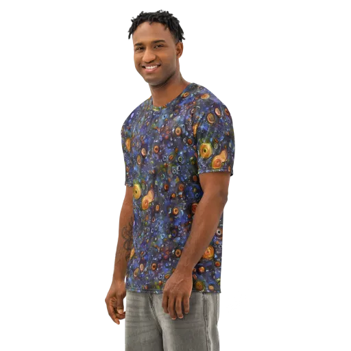 Blue Nebula on a Men's Cotton Crew Neck T-Shirt