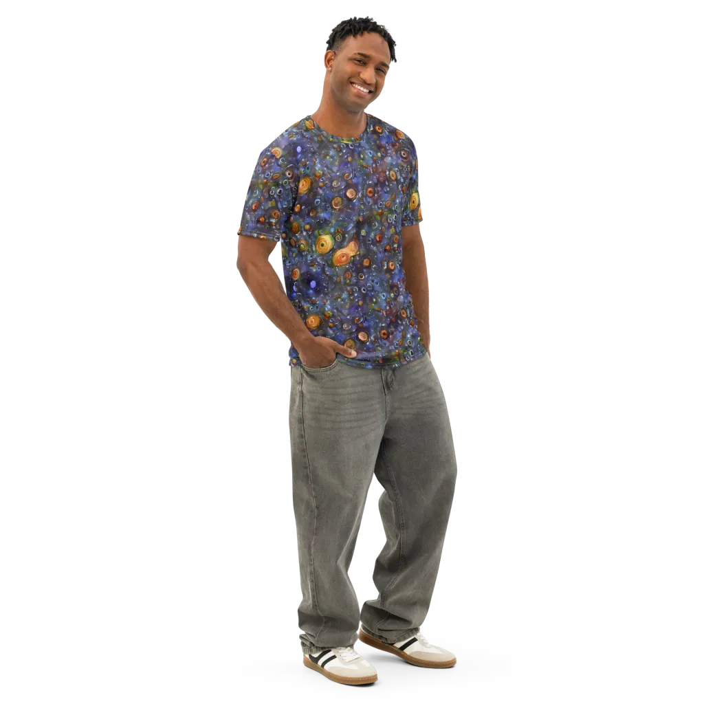 Blue Nebula on Men's Cotton Crew Neck T-Shirt — Right Front