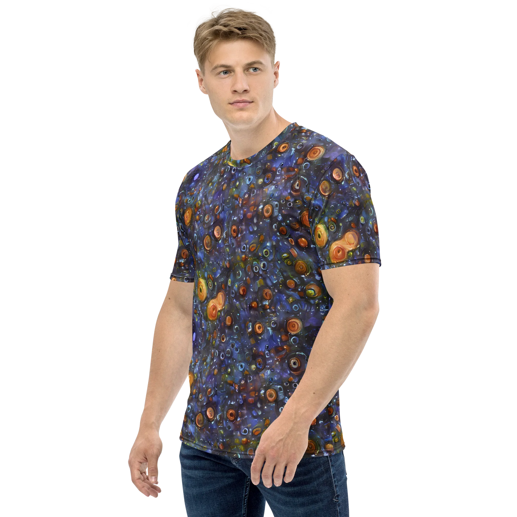 Blue Nebula on Men's Crew Neck T-Shirt — Left