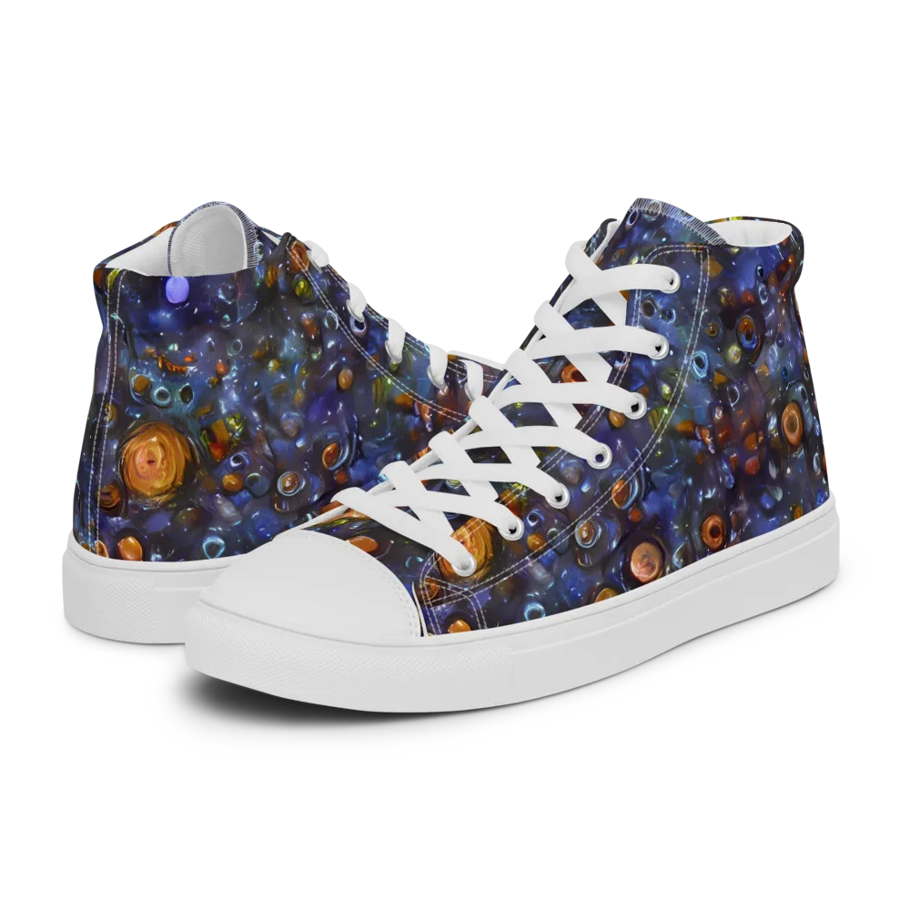 Blue Nebula on Men's High Top Canvas Shoes — Left